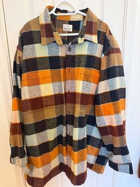 Lightweight Plaid Shirt Jacket - Multicolor (Orange, Brown, Navy)